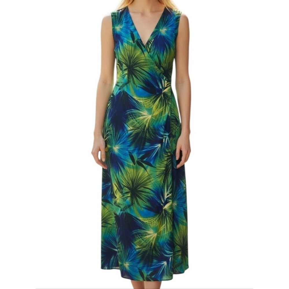 Tropical Palm Leaf Print Vintage 90s Ultra Maxi Dress